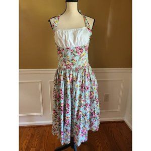 LARGE Maggie Tang 50s Swing Vintage Rockabilly Retro Floral Halter Dress